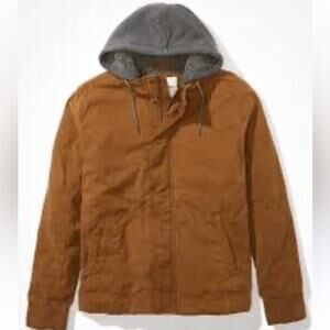 American Eagle Sherpa Lined Hooded Workwear Jacket Chore Coat Mens XL Brown